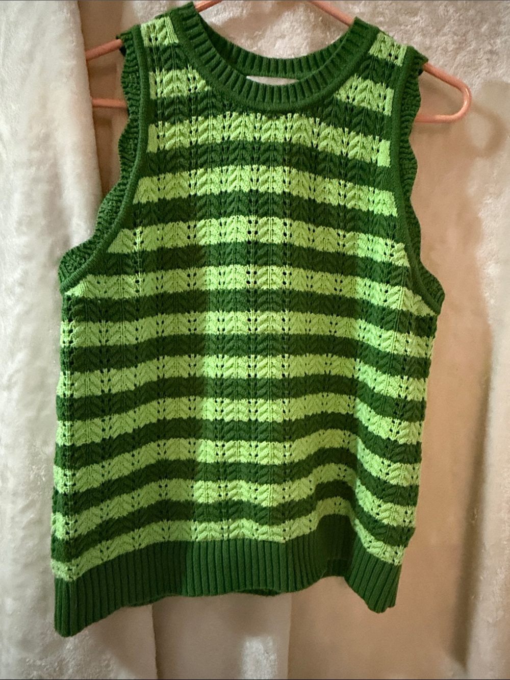 Green Striped Knit Sleeveless Sweater Vest